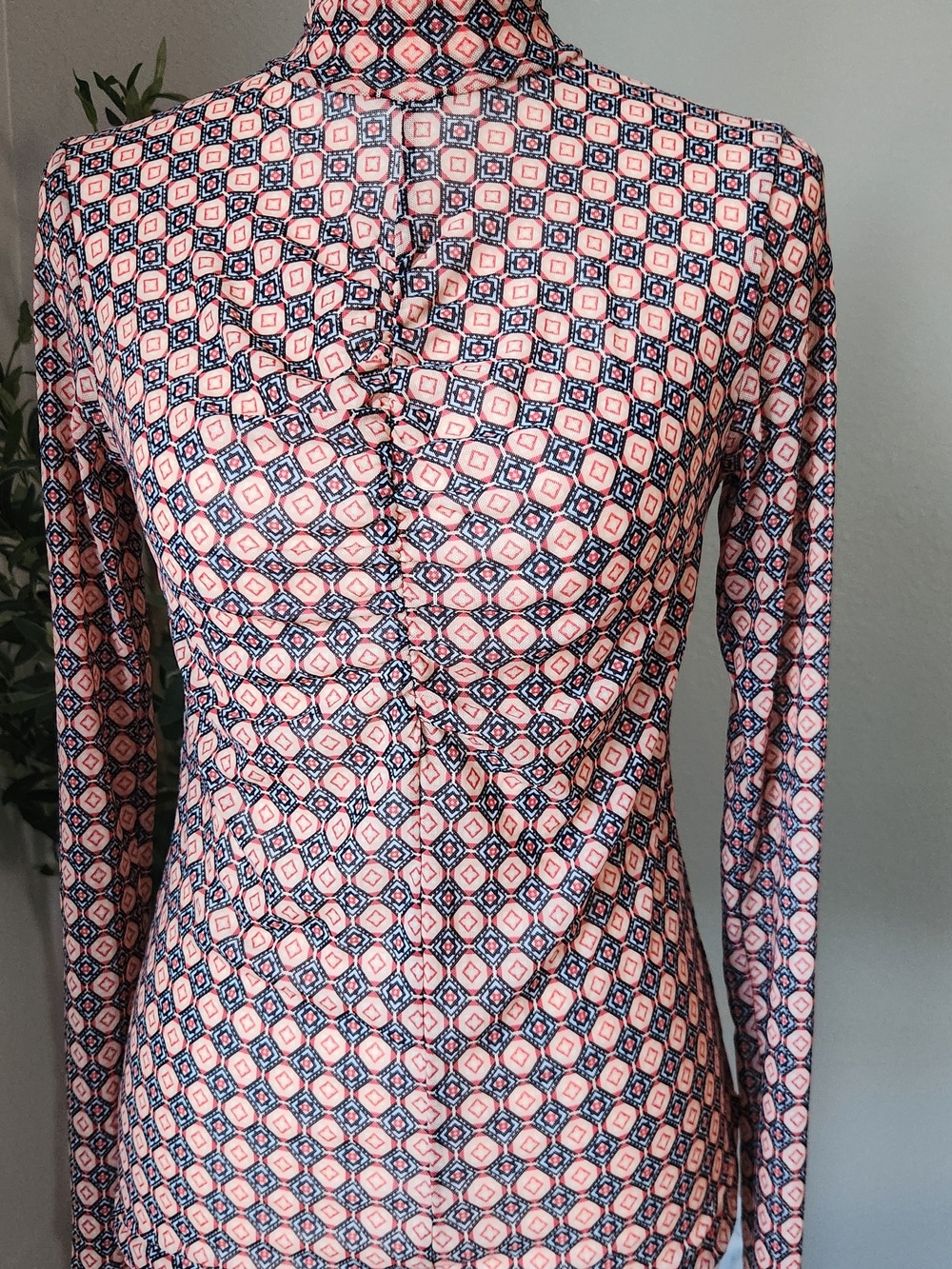 Women's Pink Geometric Cowl Neck Sweater